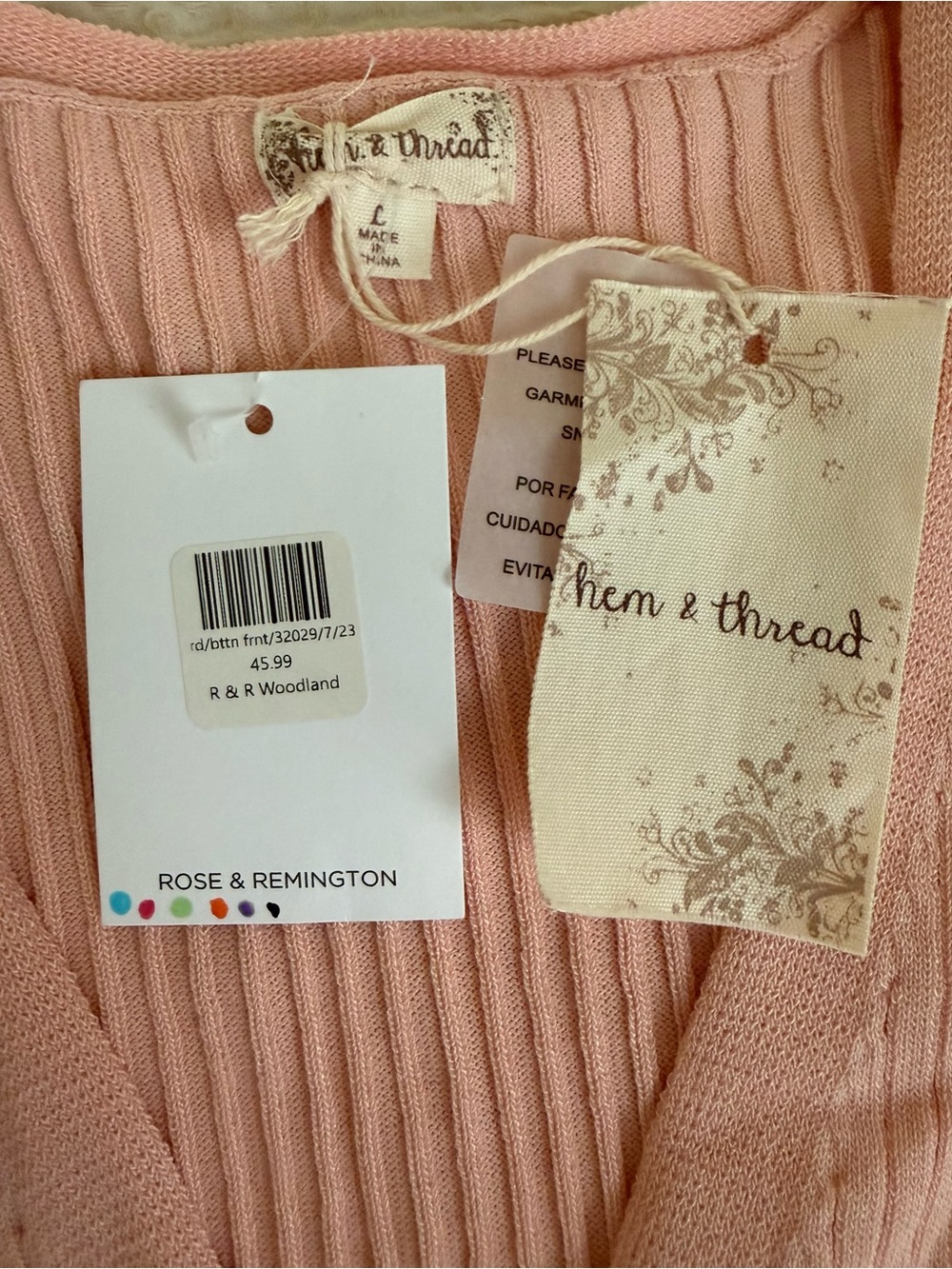 Hem & Thread Blush Ribbed Button-Front Cardigan - Picture 2 of 5